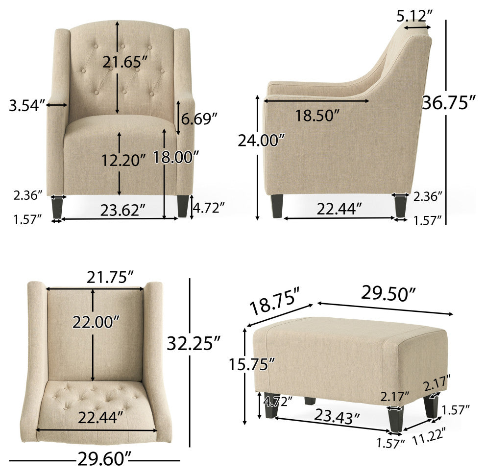 GDF Studio Empierre Tufted Fabric Chair And Ottoman