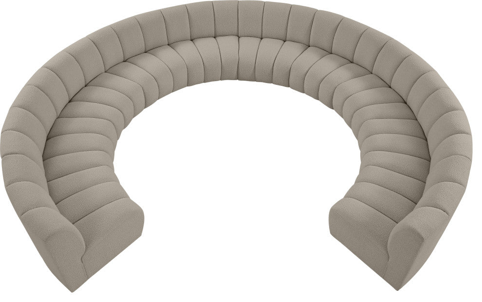 Infinity Black Boucle Fabric Upholstered Arc Shaped Modular Sectional, Brown, 10-Piece, Arc-Shaped