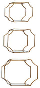 Set of 3 Gold Hexagon Mirrored Wall Shelves Open Geometric Display Contemporary
