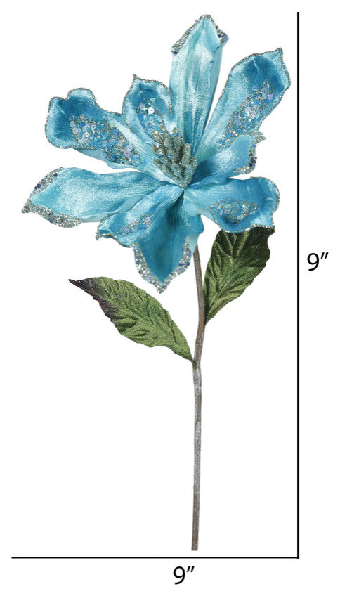 Vickerman Of160762 22" Sea Blue Velvet Magnolia Artificial Christmas Pick