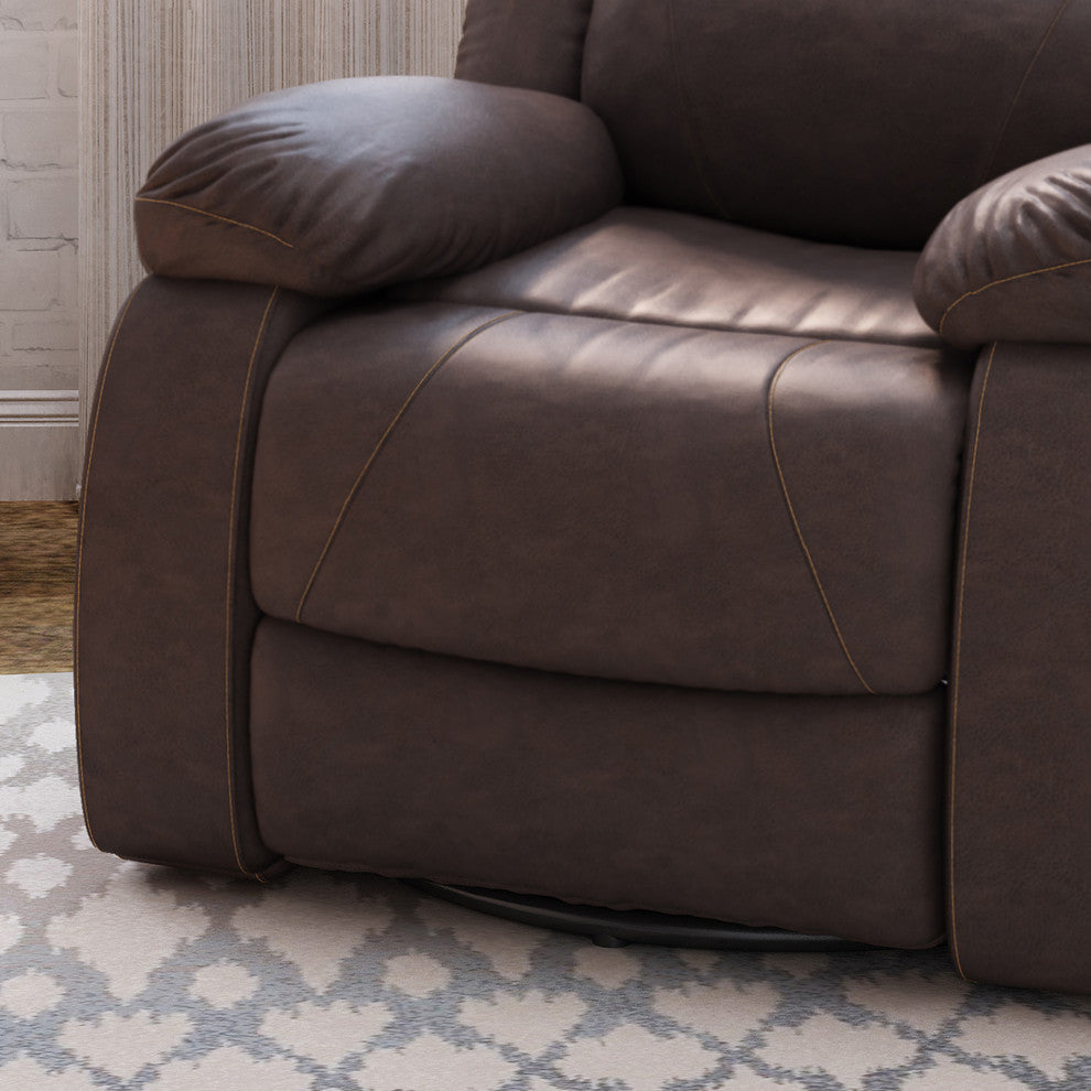 GDF Studio Flora Classic Tufted Leather Swivel Recliner, Dark Brown