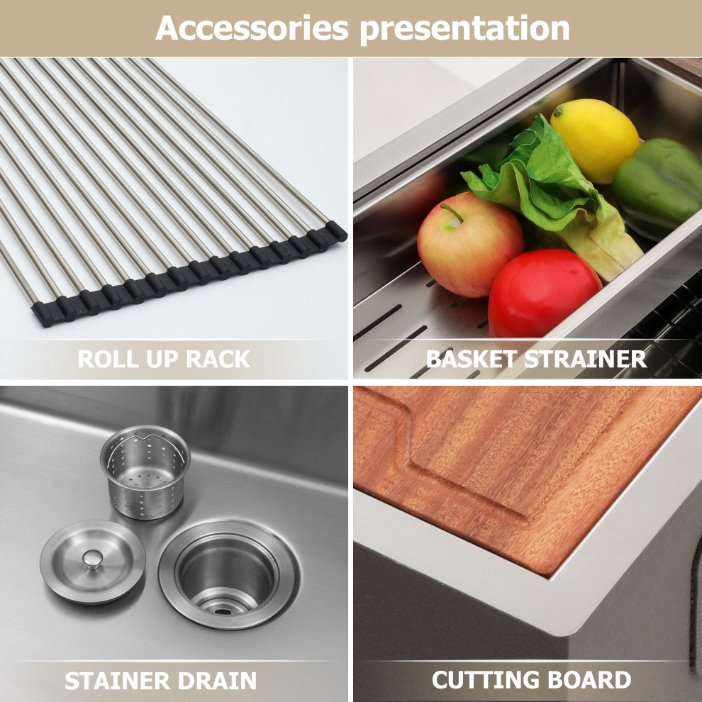 Undermount Workstation Single Bowl Stainless Steel Kitchen Sink 32", 32*19*10 Inch