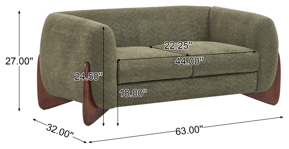 CKH 63" Upholstered Boucle Fabric Sherpa Loveseat, Olive Green