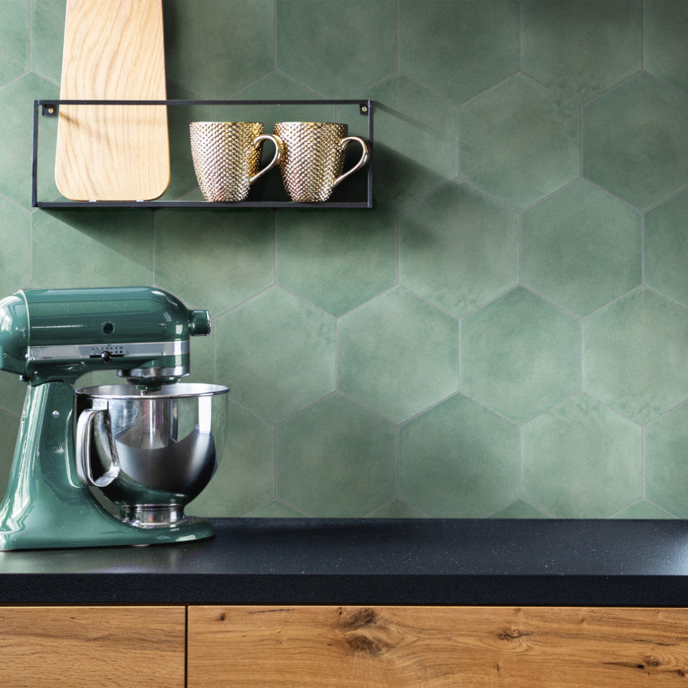 Matter Hex Green Porcelain Floor and Wall Tile