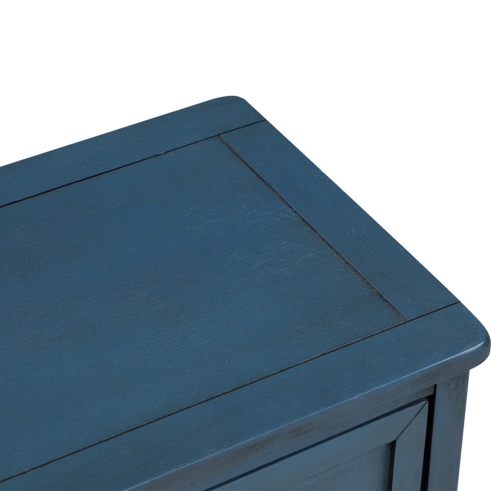 28" Wood 2 Drawers Storage Cabinet with 4 Rattan Basket, Antique Navy, 28" Tall