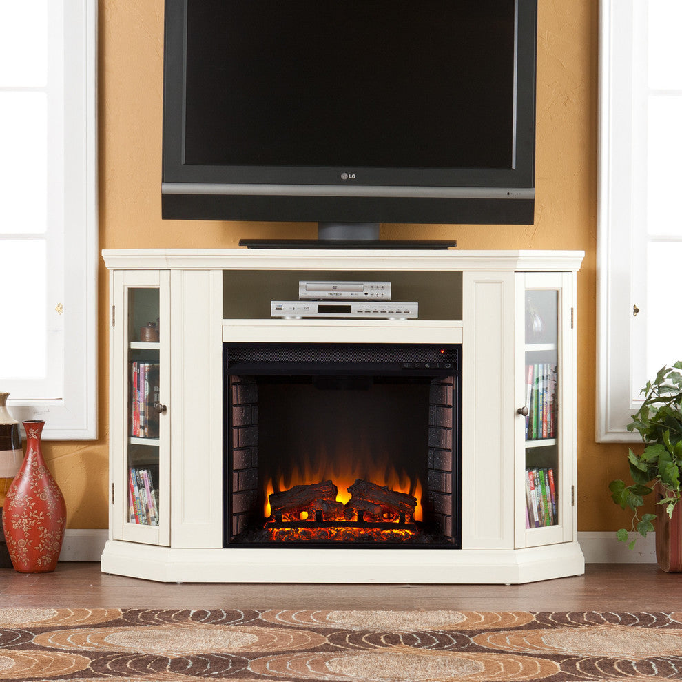 Lincoln Convertible Media Electric Fireplace, Ivory