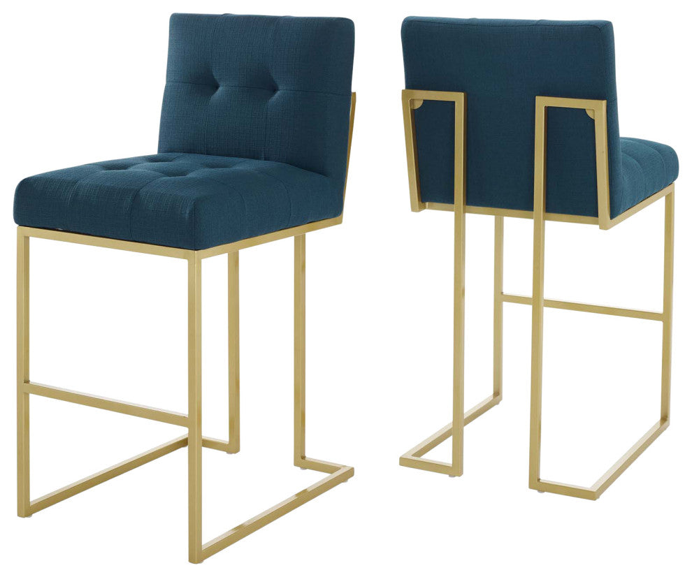 Privy Gold Stainless Steel Performance Velvet Bar Stool Set of 2 - Gold Azure
