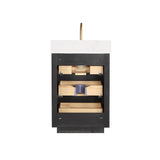 Vinnova Cadiz Bath Vanity, Composite Stone Top, Black, 24", No Mirror