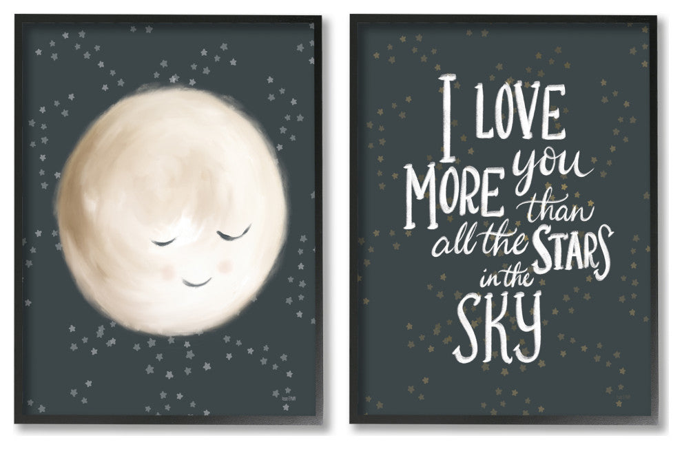 Cute Moon Starry Night Sky I Love You Phrase, 2pc, each 11 x 14