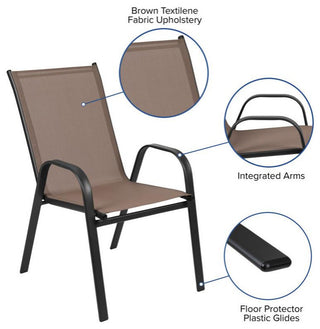 Brazos 7 Pc Outdoor Dining Set 55" Table, 6 Stack Chairs, Brown