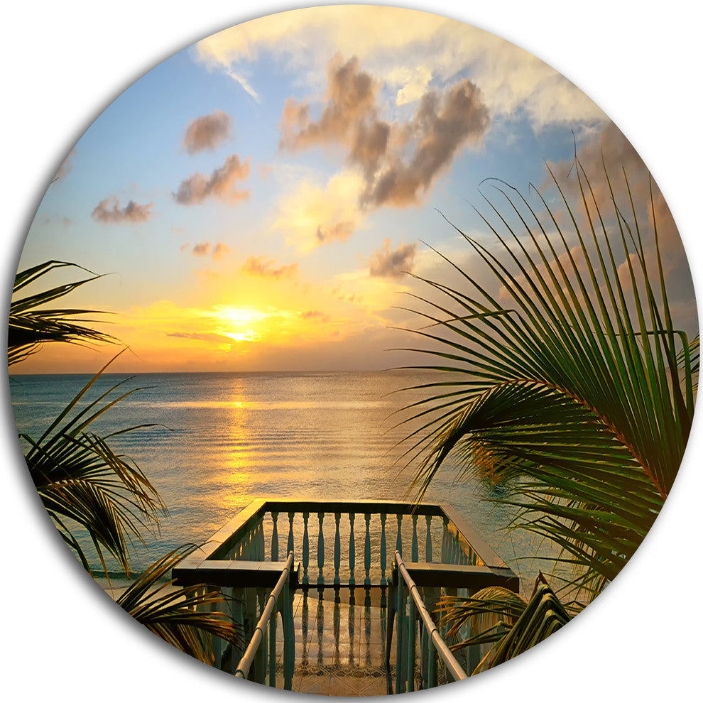 Sunset Sea View From Terrace, Photo Round Wall Art, 38"