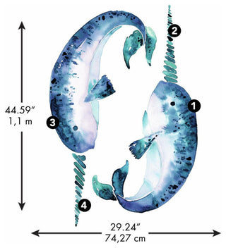 Blue & Aqua Catcoq Narwhal Giant Wall Decals