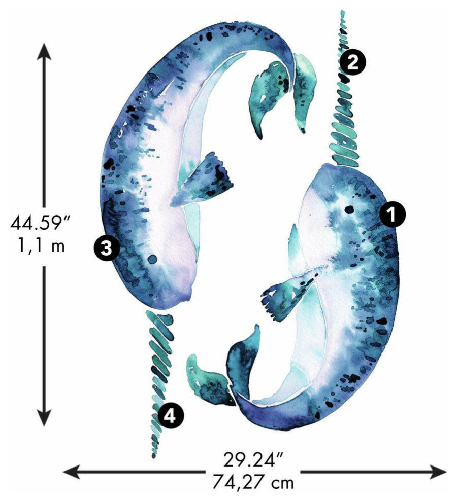 Blue & Aqua Catcoq Narwhal Giant Wall Decals