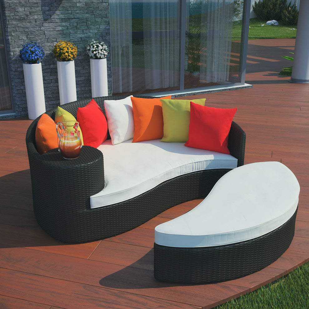 Espresso Multicolor Taiji Outdoor Patio Wicker Daybed