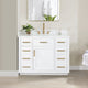 Gavino Vanity With Grain White Composite Stone Top, White/Brushed Gold, 42", No Mirror