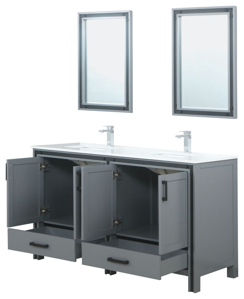 Ziva 60 Dark Grey DB Vanity, Cultured Marble Top, Sink, 22 Mirrors, Faucet