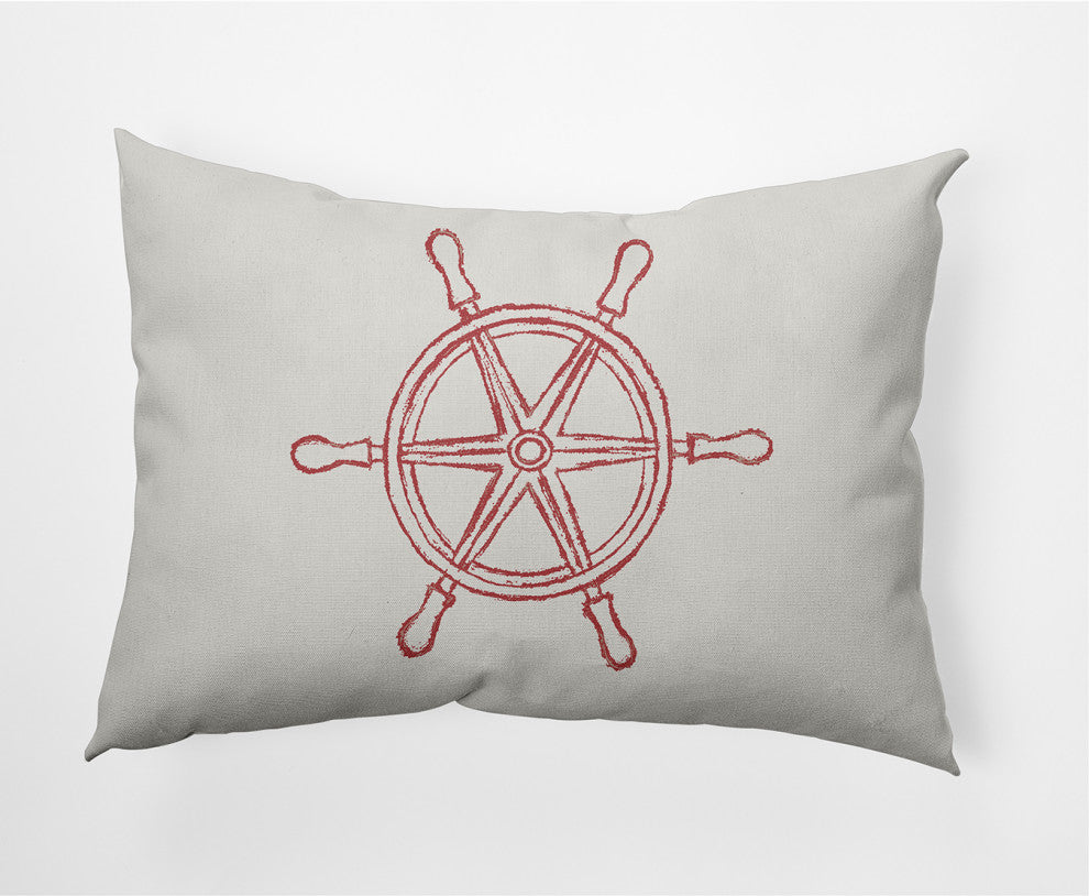 14x20" Large Ship Wheel Nautical Decorative Indoor Pillow, Ligonberry Red