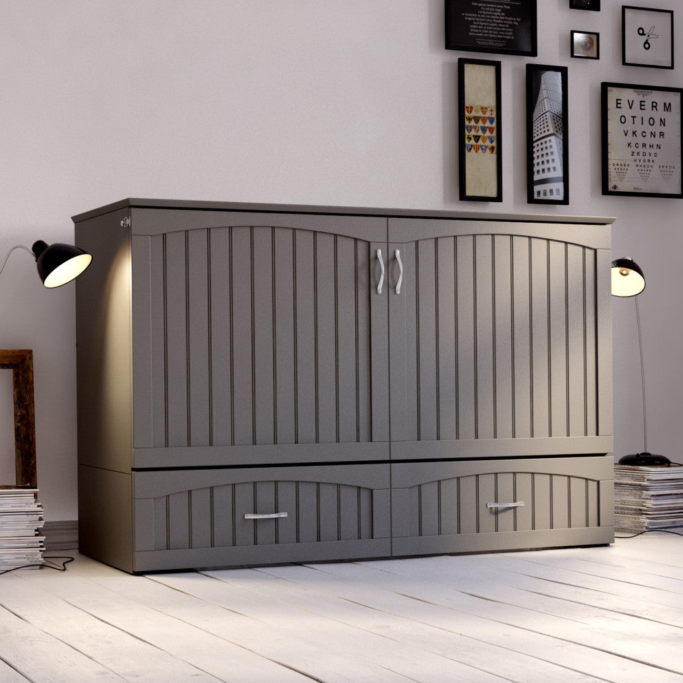 AFI Southampton Queen Solid Wood Murphy Bed Chest with Mattress in Gray
