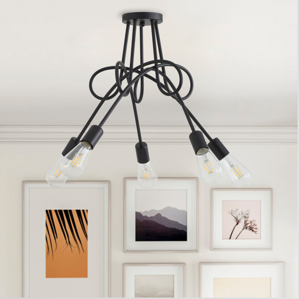 5-Light Flush Mount Light Modern Industrial Sputnik Ceiling Lighting, Black