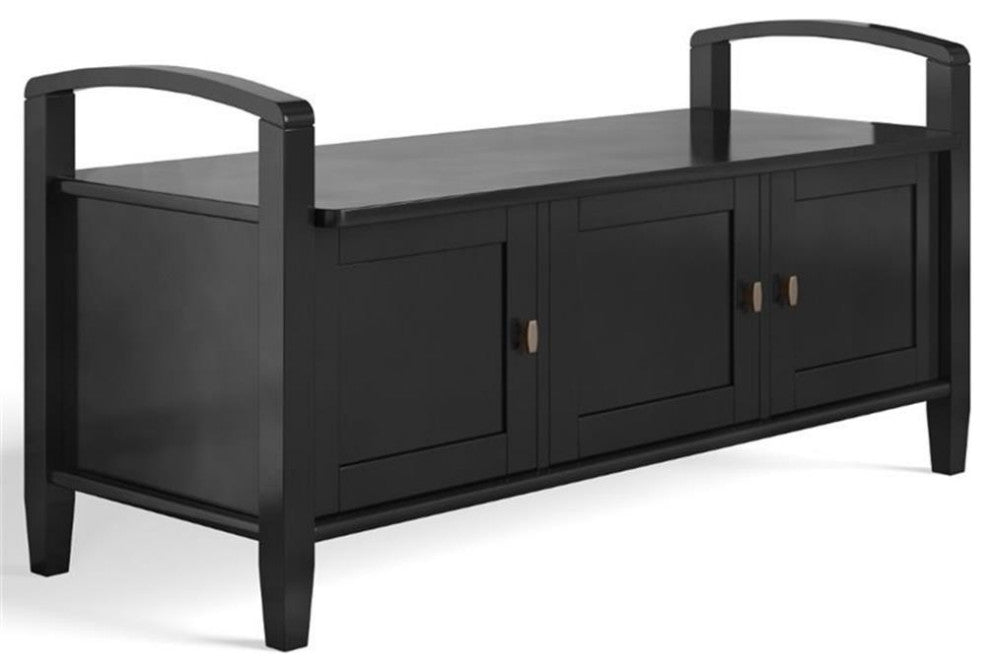 Warm Shaker Solid Wood 44 Inch Wide Transitional Entryway Storage Bench In Black