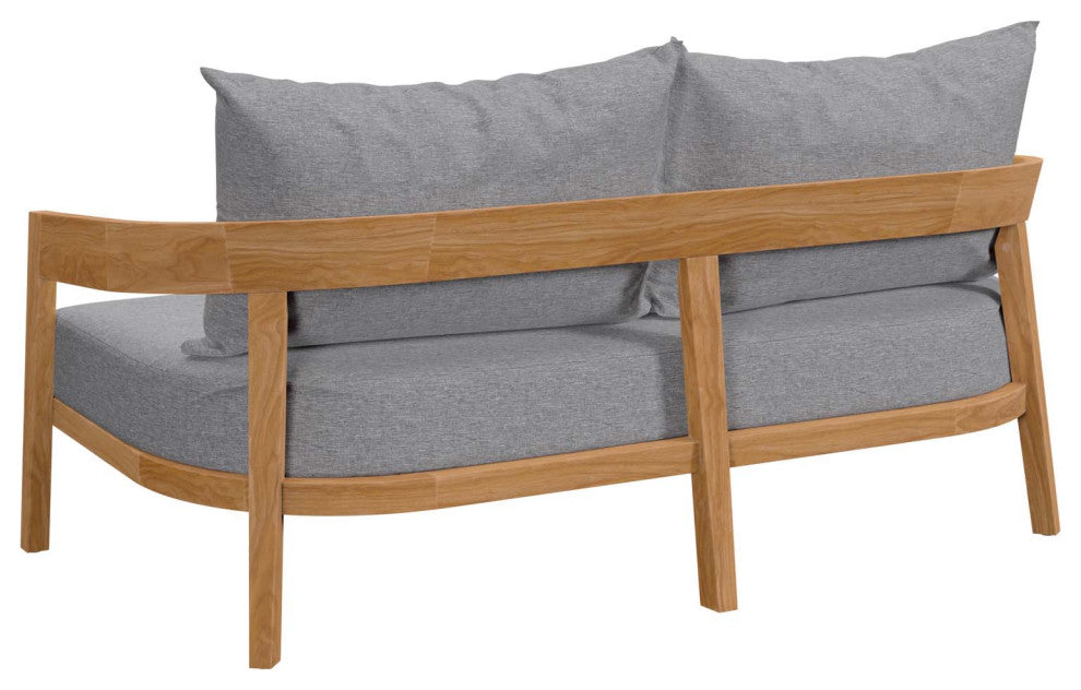 Lounge Loveseat Sofa, Gray Natural, Teak Wood, Modern, Outdoor Hospitality