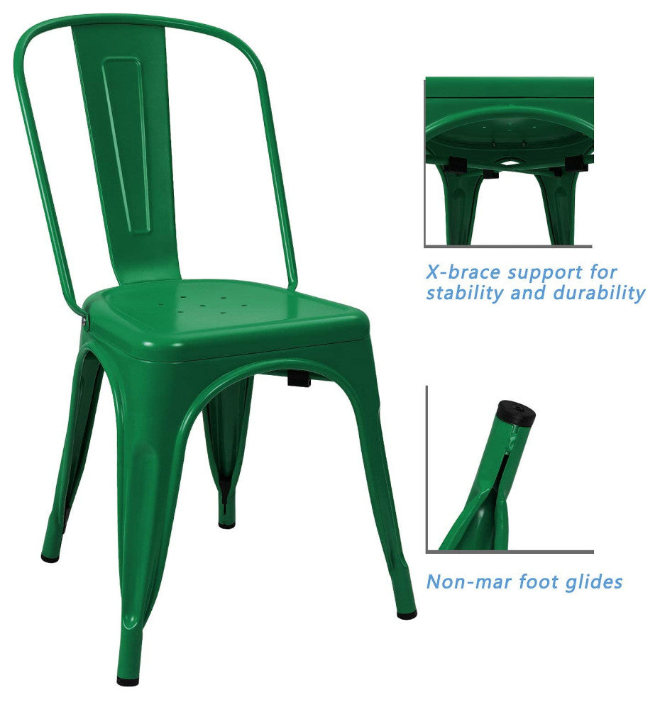 Metal Dining Chair Indoor-Outdoor Use Stackable, Set of 4, Green