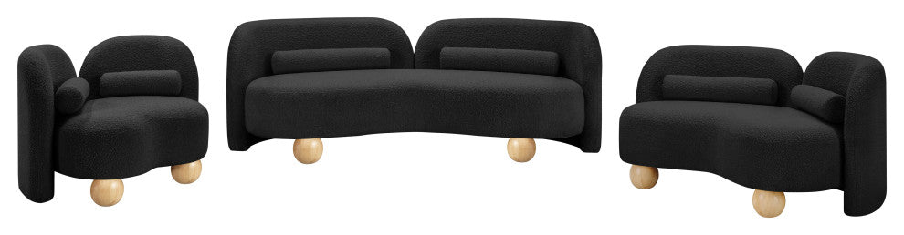 Daphne Upholstered Chair/Loveseat/Sofa, Black, Boucle Fabric, Sofa
