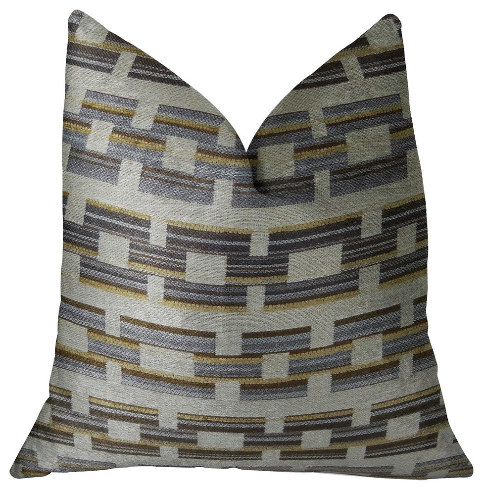 Foursquare White and Gray Handmade Luxury Pillow, 18"x18"