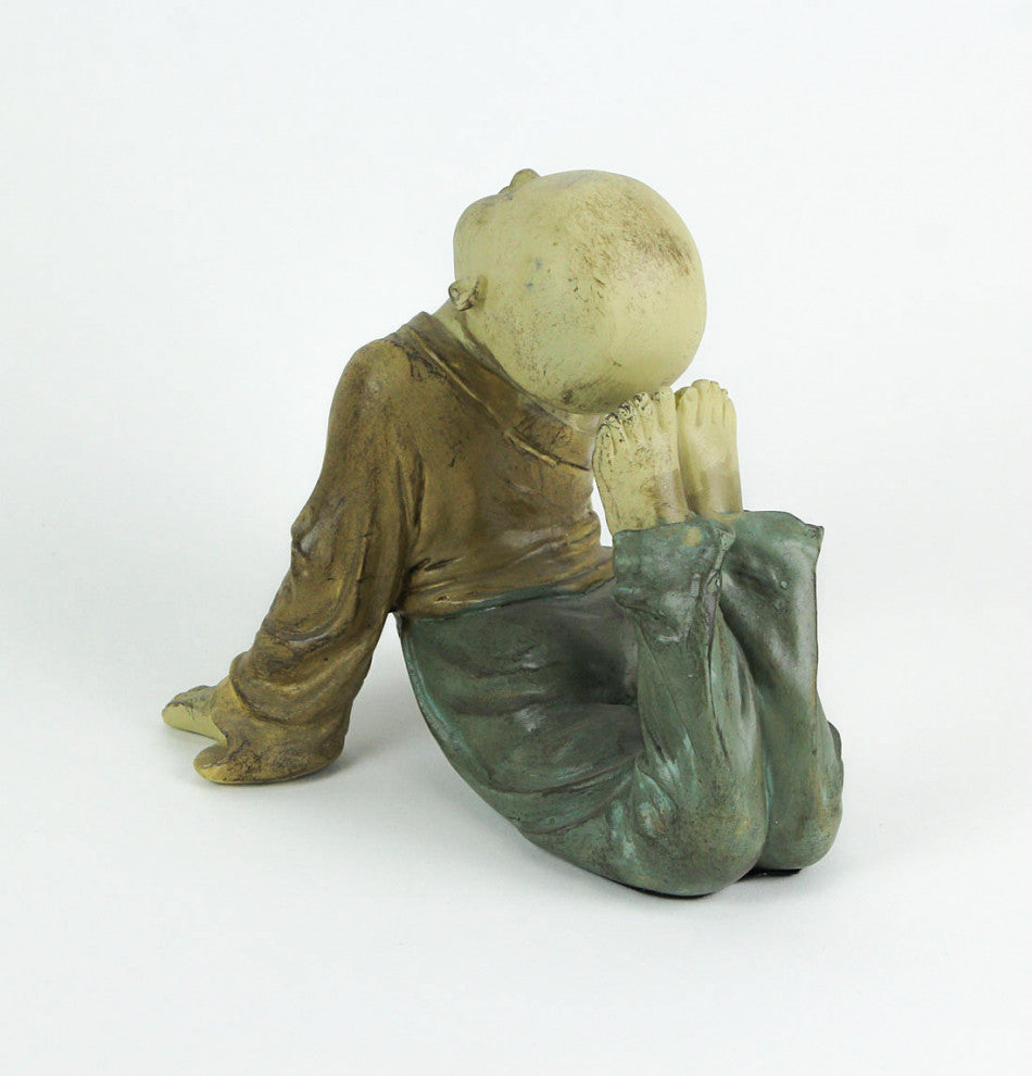 Beautiful Aged Finish Child Monk Yoga Bow Pose Statue 8,5 Inches High
