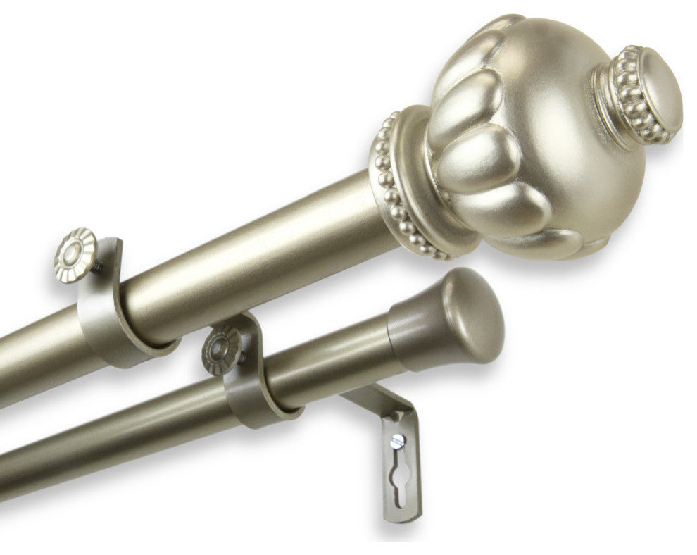 Bran 1" Double Curtain Rod, Light Gold, 28-48"