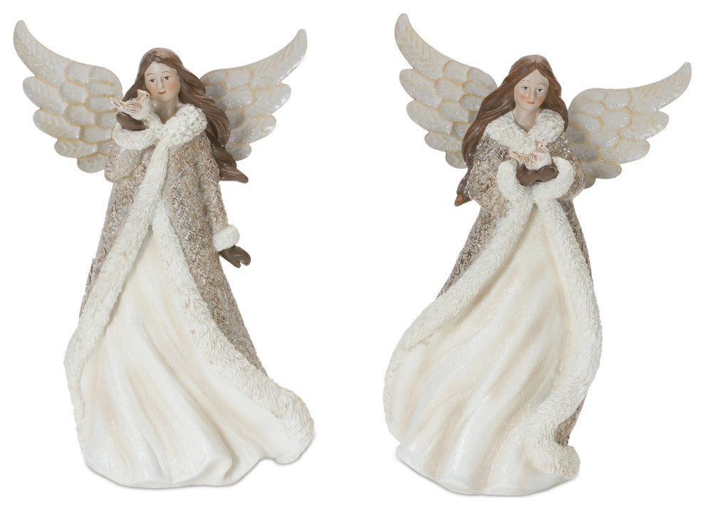Winter Angel Figurine With Bird Accent, 2-Piece Set