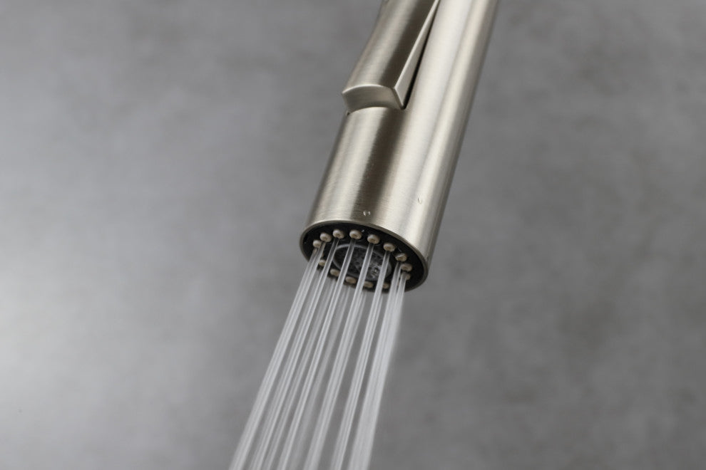 Olivi Brass Kitchen Faucet, Pull Out Sprayer, Brushed Nickel Finish