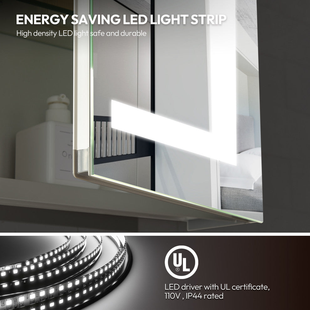 Santona Wall Medicine Cabinet, Frameless LED Mirror, Silver, 20"w X 32"h