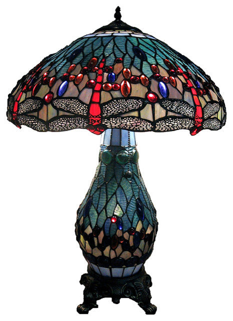 Tiffany-style Dragonfly Lamp With Lighted Base
