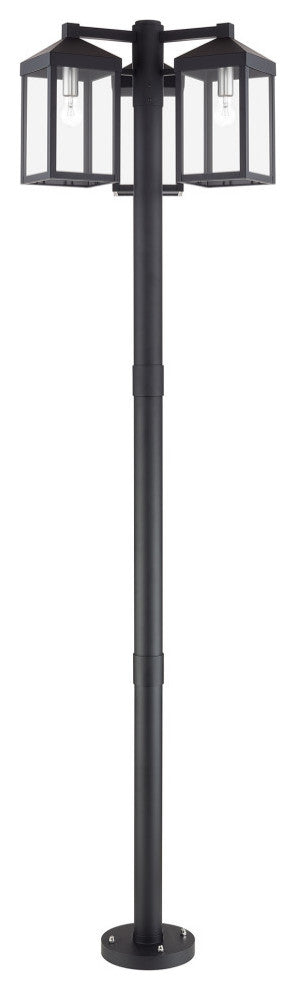 Nyack Multi Head Black Outdoor Post Light with Brushed Nickel and Clear Glass