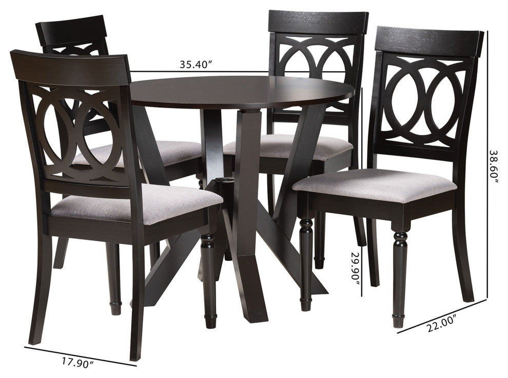 Nala 5-Piece Dining Set, Gray/Dark Brown