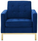 Modern Lounge Accent Side Chair Armchair, Velvet Fabric, Gold Blue Navy