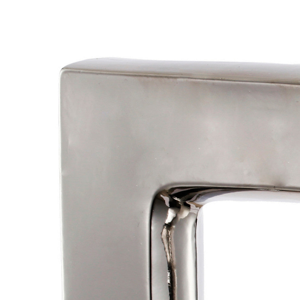 Benzara BM286370 16" Modern Vase, Keyhole Design, Metallic Silver Stoneware