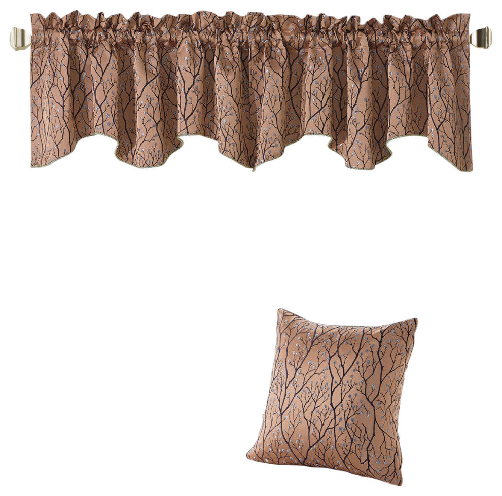 Branch Jacquard Valance and Pillow Shell Sets , Rose, 20" X 20" / 56" X 19"