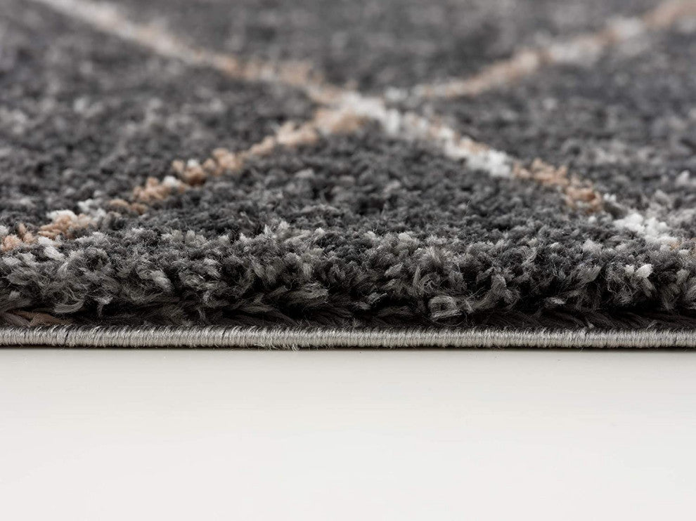7"x9" Gray Modern Distressed Lines Area Rug