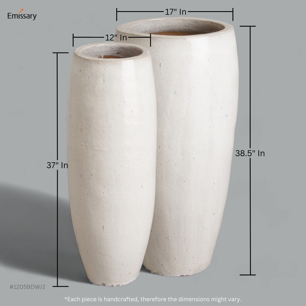 Round Tall Jar, Distressed White 13X37"H