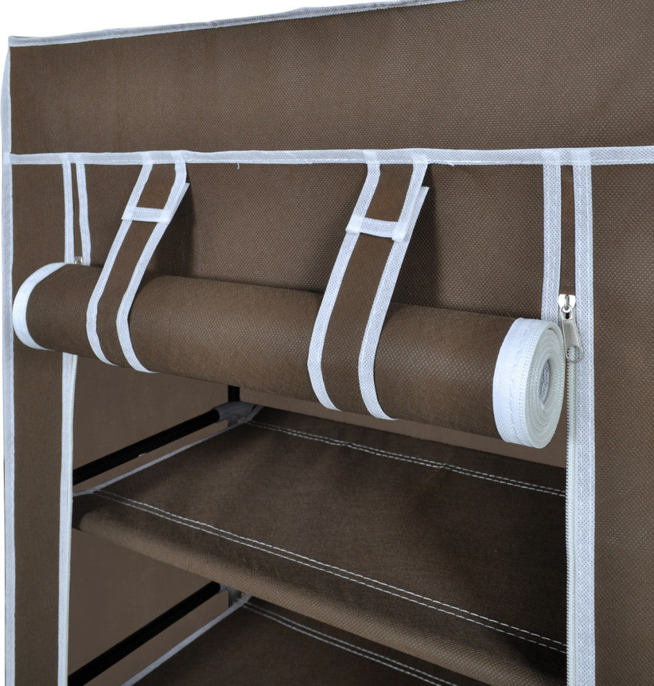 10 Pair 5 Tier Shoe Rack Tower Portable Closet Storage Organizer w/ Shelf Brown