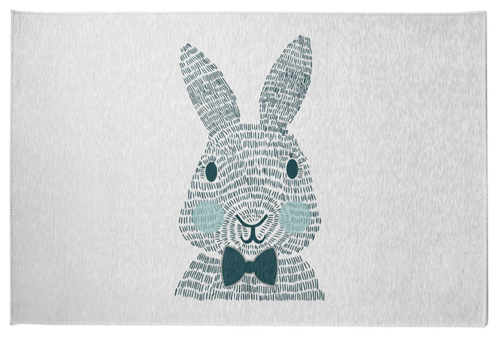 Monochrome Bunny Easter Chenille Rug, Ocean Abyss Green, 2'x3'