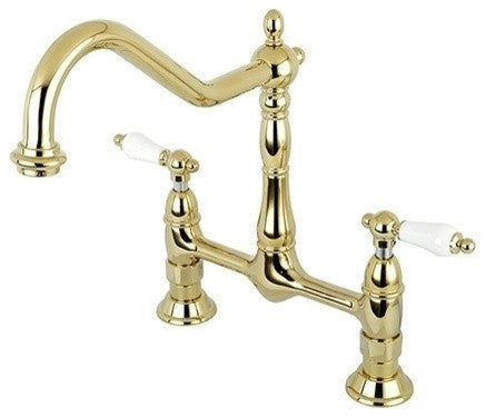 Kingston Brass Bridge Kitchen Faucet, Polished Brass