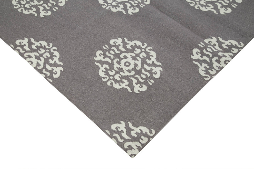 Rug N Carpet - Handmade Wool 9' 1'' x 11' 8'' Modern Design Dhurrie Kilim Rug