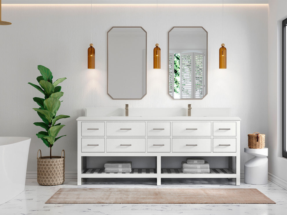 Parker 84 Double Sink Bath Vanity in White 1.5" White Quartz