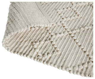 Geometric Handwoven Area Rug, Wool, Polyester, Cotton Blend, Ivory, White, 5x7