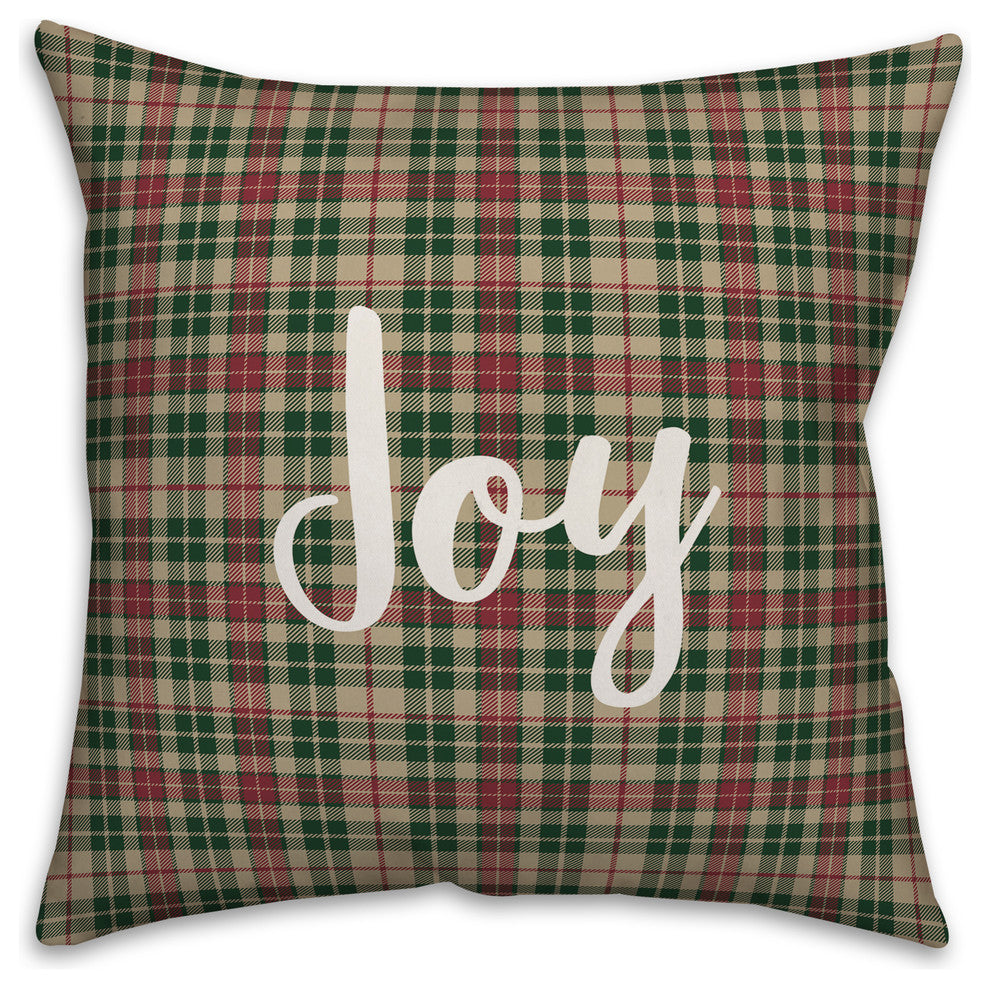 Joy, Tartan Plaid 18x18 Throw Pillow