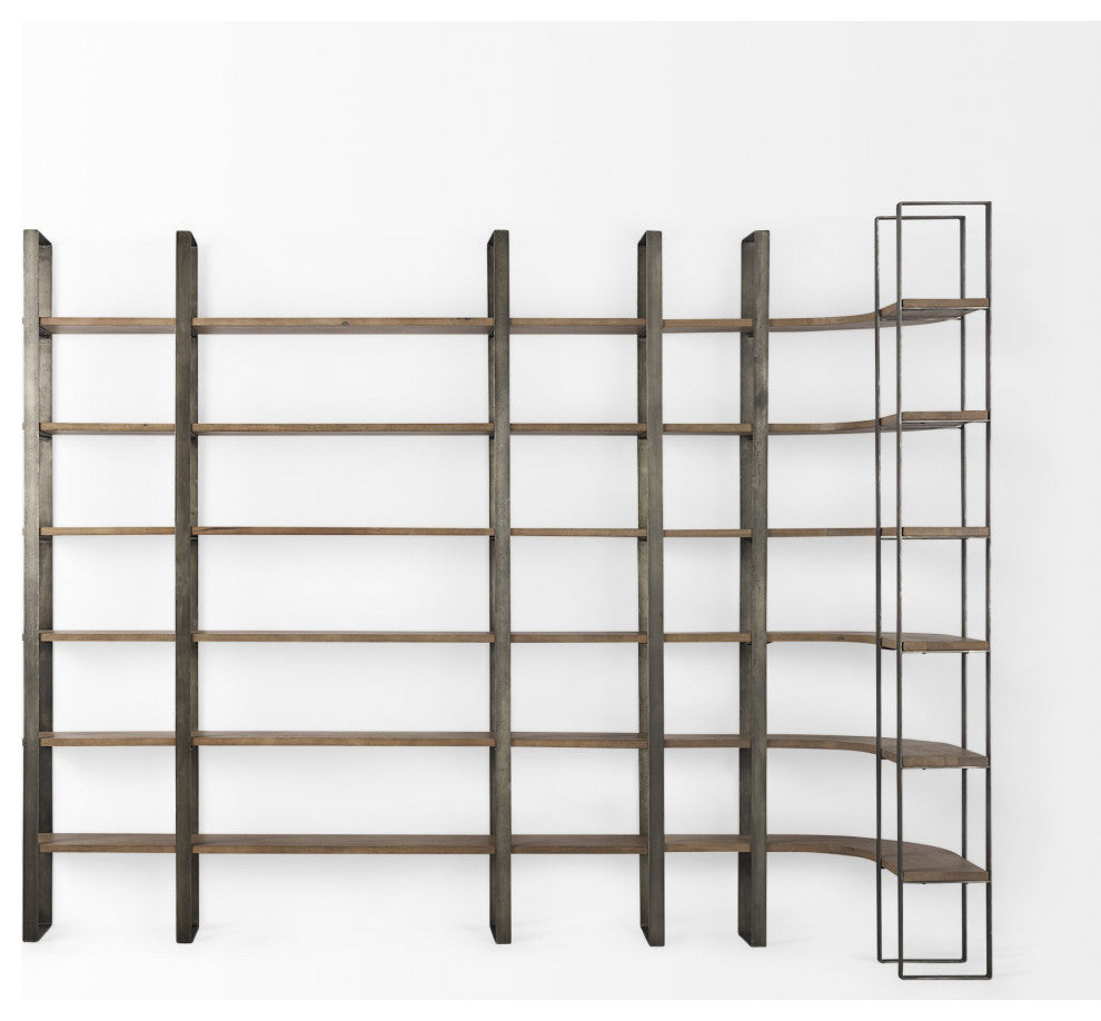 Silver Iron Framed Curved Wooden Shelving Unit