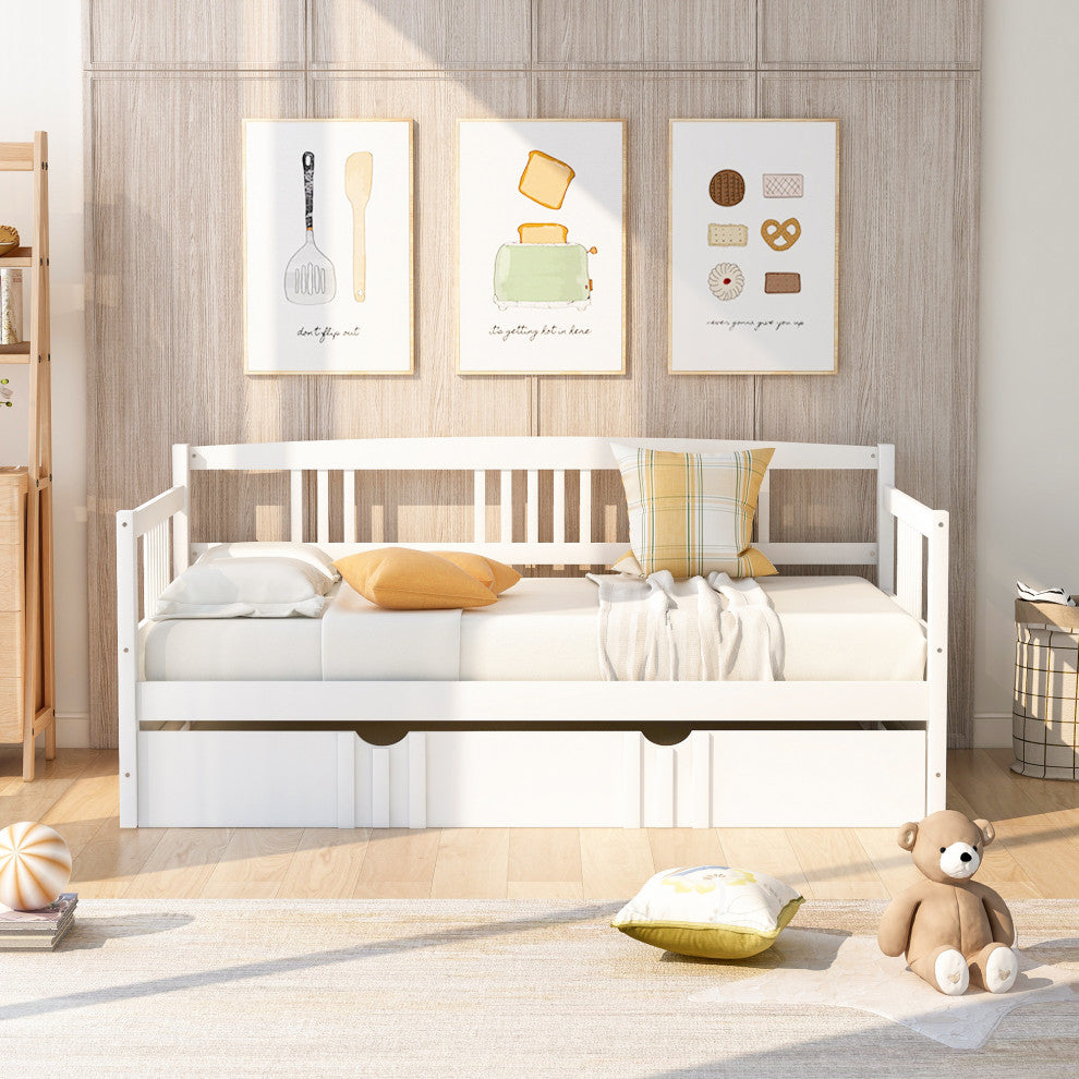Gewnee Twin Size Wood Daybed with Twin Size Trundle in White
